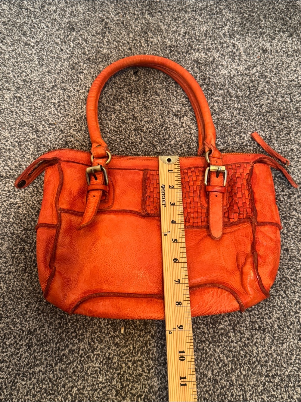 Mary Frances Orange Leather Handbag Woven Patchwork Satchel Purse Boho - Picture 10 of 10